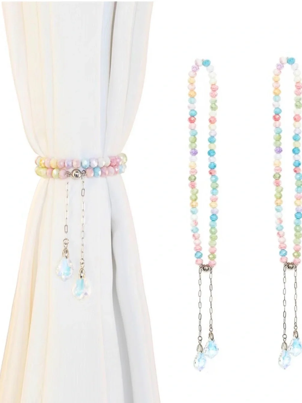 Pastel Beaded Curtain Tieback with Crystal Drops